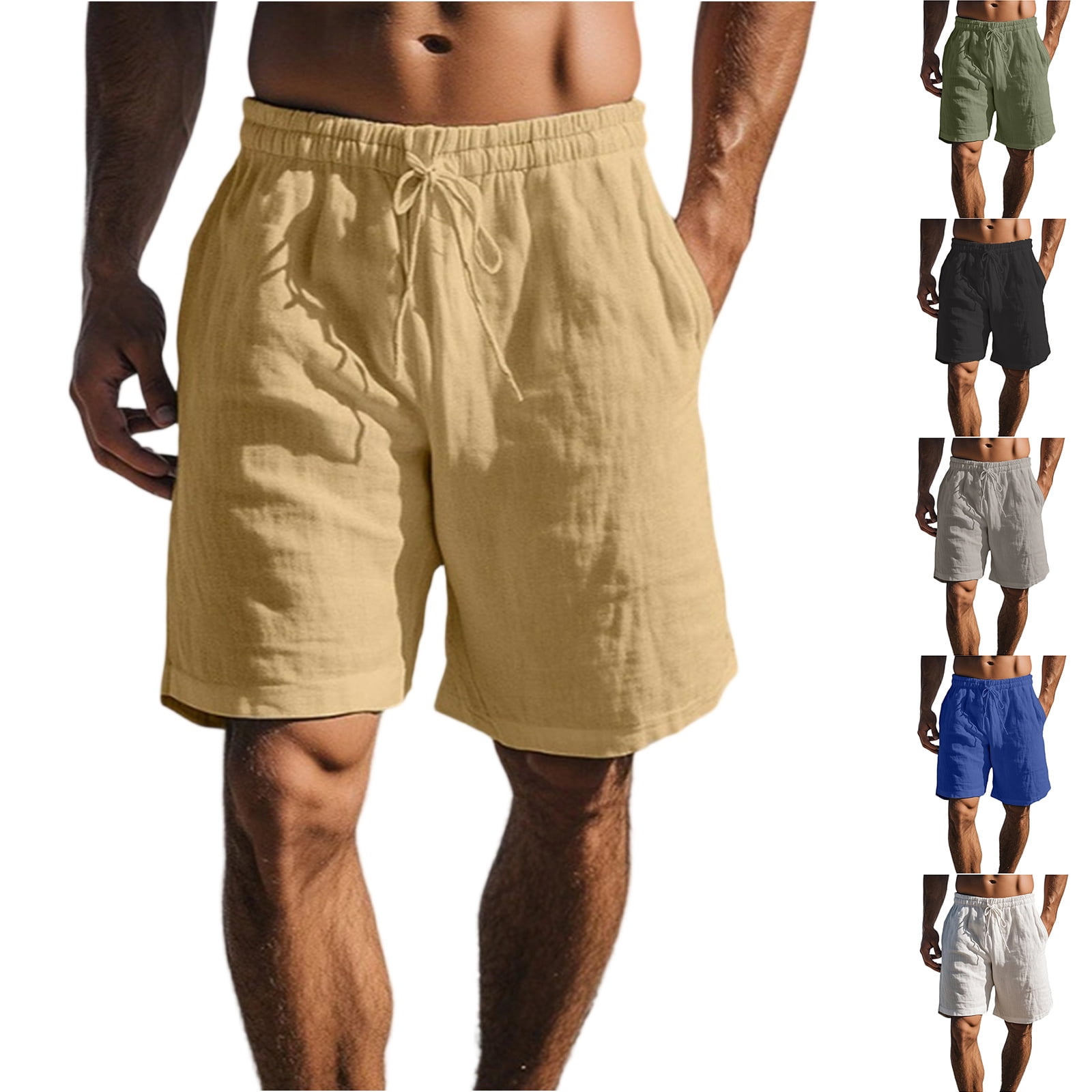 Beach Linen Shorts for Men Cotton Elastic Waist Drawstring Lightweight ...