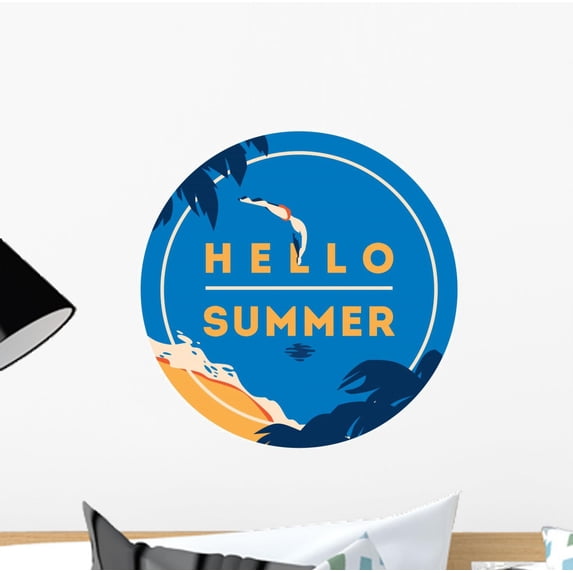 Beach Logotype Hello Summer Wall Decal Wallmonkeys Peel and Stick Graphic (12 in H x 12 in W) WM502645