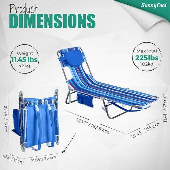 Beach Lounge Chair - Backpack Reclining Beach Chairs Lay Flat, Sun Face Down Tanning Chair with Backpack Straps for Outdoor/Picnic/Lawn