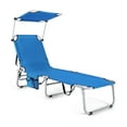 thumbnail image 1 of Beach Lounge Chair, Tanning Chair, Foldable Chaise Lounge with Canopy, Adjustable Backrest & Side Pocket for Seaside, Pool, Patio (Navy), 1 of 5