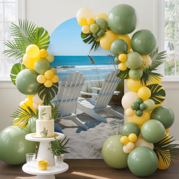 Beach Lounge Chairs Arch Backdrop Cover, 4FT, Summer Blue Seaweed Ocean Waves Spandex Arch Covers Double-Sided Backdrop for Wedding Birthday Party Photo Background Decoration