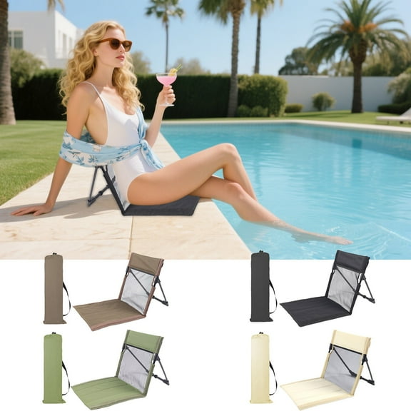 Beach Lounger Foldable Reclining Mat With Backrest | Adjustable Sun Mat | Padded Lightweight Chair | Durable Fabric | Aluminum Frame | 80x40cm | Portable Outdoor Seating