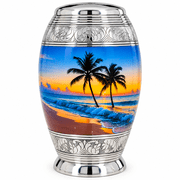 Beach Lovely Beach Urn Blue Palm Tree Design Cremation Urns for Human Ashes Cremation Sharing to Remember Your Loved One Medium Funeral Urn