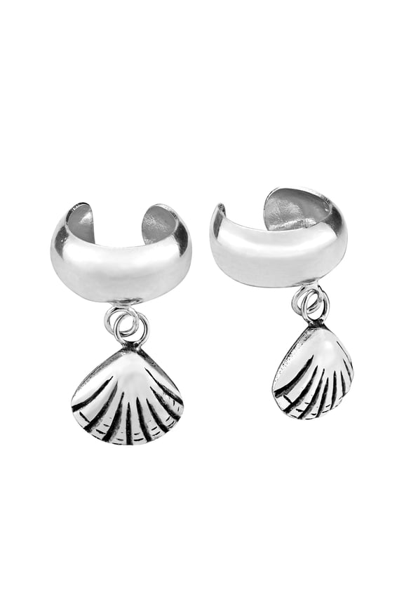 Beach Lover .925 Sterling Silver Sea Shell Ear Cuff Non-Piercing Boho Earrings