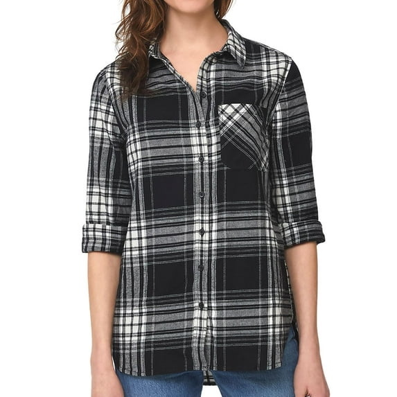 Beach Lunch Lounge Ladies Scout Flannel In Black White Plaid, XXL