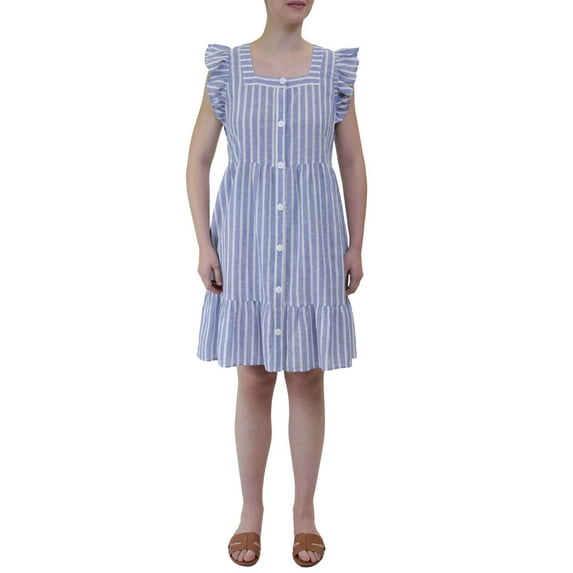 Beach Lunch Lounge Womens Flutter Sleeve Button Front Knee Length Dress