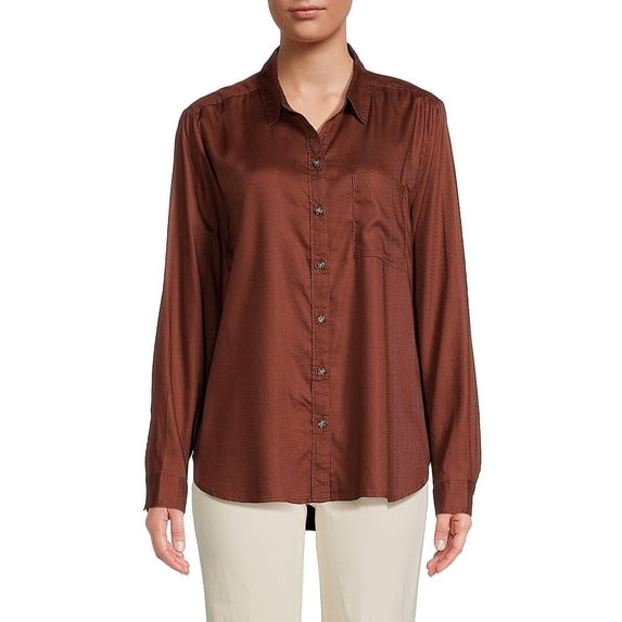 Beach Lunch Lounge Womens Kimberly Collar Long Sleeve Button-Down Top