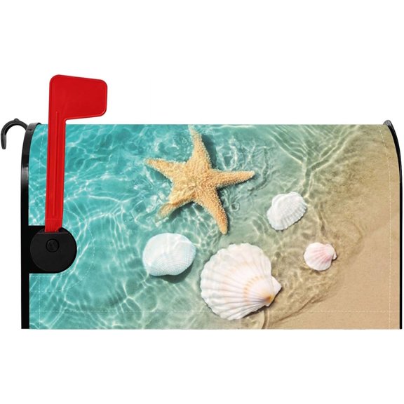 Beach Magnetic Mailbox Cover Shell Conch Starfish Coastline Mailbox Covers 18x21 inch Magnetic Tropical Hawaii Mail Box Cover Sandbeach Mailwraps Summer Post Letter Box Covers for Garden