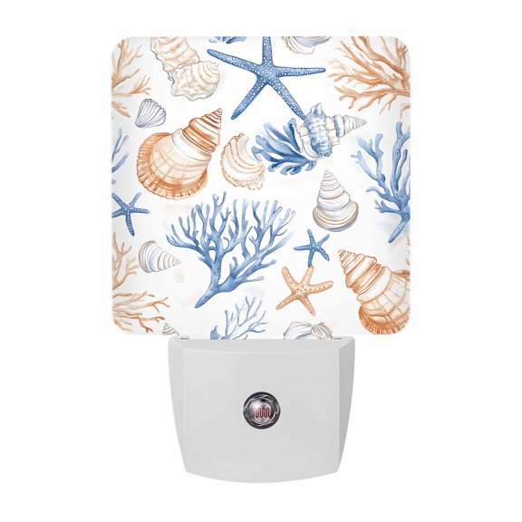 Beach Marine Life Plug-in LED Night Lights Starfish Shell Coral Auto Dusk-to-Dawn Sensor for Bedroom, Bathroom, Kitchen, Nursery, Hallway, Stairs, Wall Home Decor