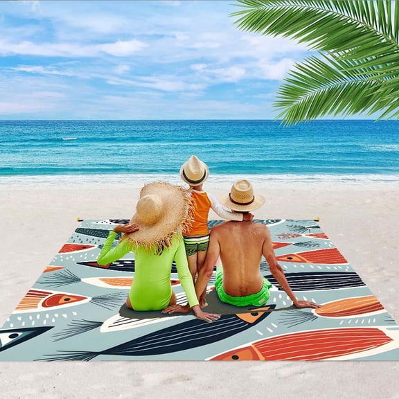 Beach Mat 79x83inch, 4* Long-lasting And Durable ABS Anchor Stakes, Lightweight And Portable, Soft And Comfortable Material, Easy to Clean And Organize; Very Suitable for Travel, Party,