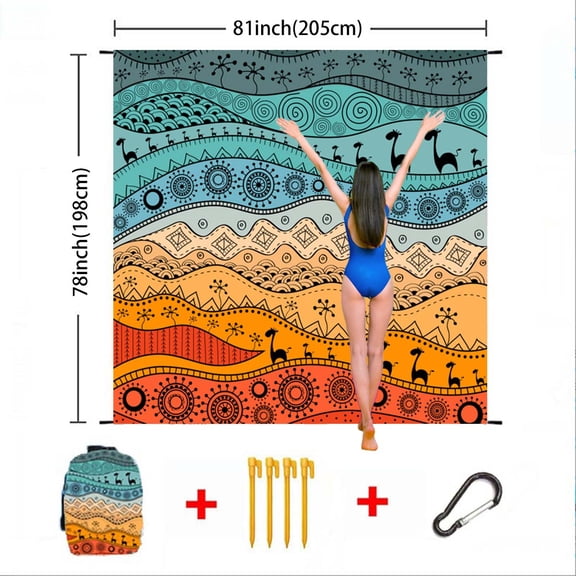 Beach Mat 79x83inch, 4* Long-lasting And Durable ABS Anchor Stakes, Lightweight And Portable, Soft And Comfortable Material, Easy to Clean And Organize; Very Suitable for Travel, Party,