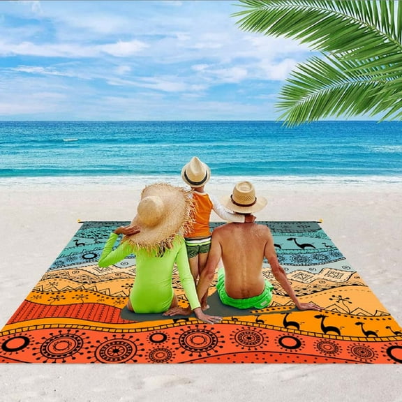 Beach Mat 79x83inch, 4* Long-lasting And Durable ABS Anchor Stakes, Lightweight And Portable, Soft And Comfortable Material, Easy to Clean And Organize; Very Suitable for Travel, Party,