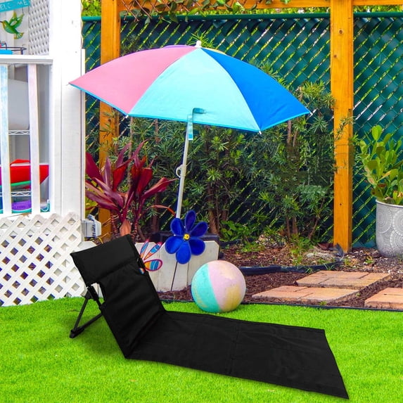 Beach Mat with Backrest, Foldable Adjustable Beach Lounger Chair, Portable Reclining Sun Mat for Outdoor, Lightweight Padded Beach Seat with Aluminum Frame, 43x15 Inch Camping Picnic