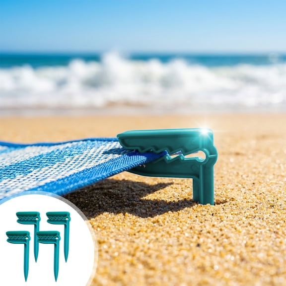 Beach Mat Clips Set 4 Pack Towel Holders Plastic Clamp Clips Outdoor Picnic Blanket Fasteners Windproof Tent Stakes Secure Mats Towels