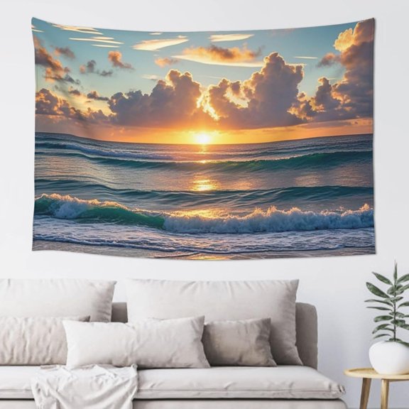 Beach Maui Sunset Wall Tapestry, Peach Velvet Wall Hanging Art Backdrop Poster, 60 x 40 Inch, No Damage Wall Decor for Bedroom Living Room