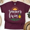 thumbnail image 1 of Beach Me Up T-Shirt – Pink Retro Sunglasses and Palm Tree Graphic Tee, Maroon, Size XL, 1 of 6