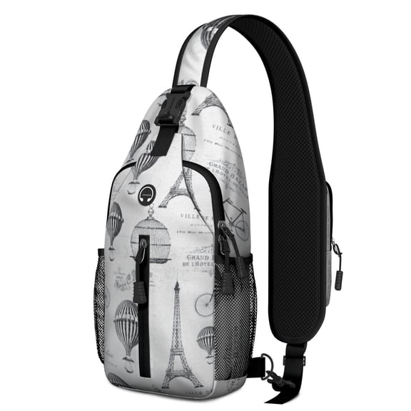 Beach Men Vacation Sling Backpack, Fashion Pink Paris Travel Daypack, Lightweight Vintage Trip Crossbody Bag for Women