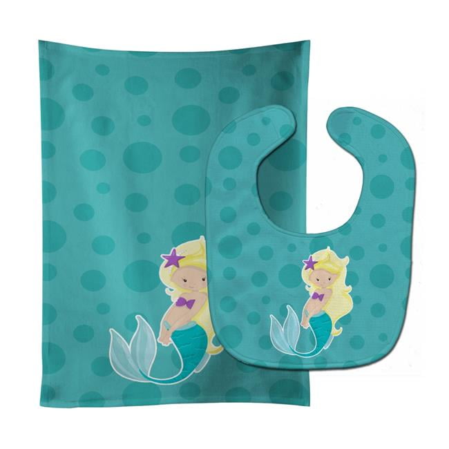 Beach Mermaid Blonde Hair Baby Bib & Burp Cloth