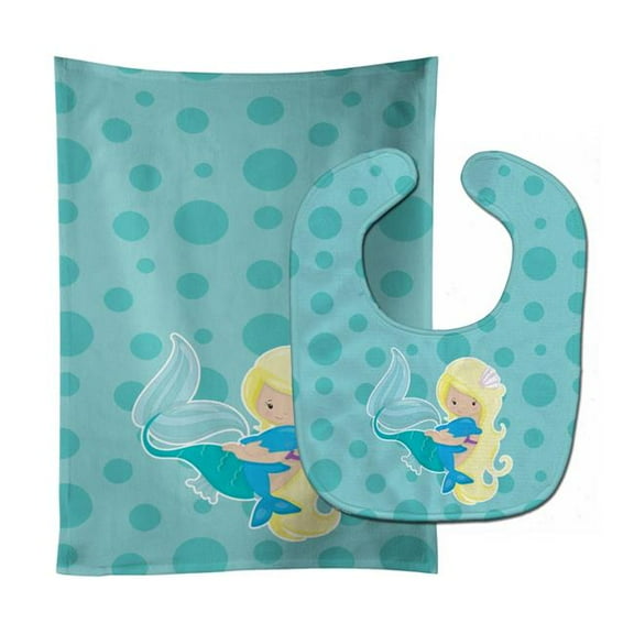 Beach Mermaid Blue Baby Bib & Burp Cloth