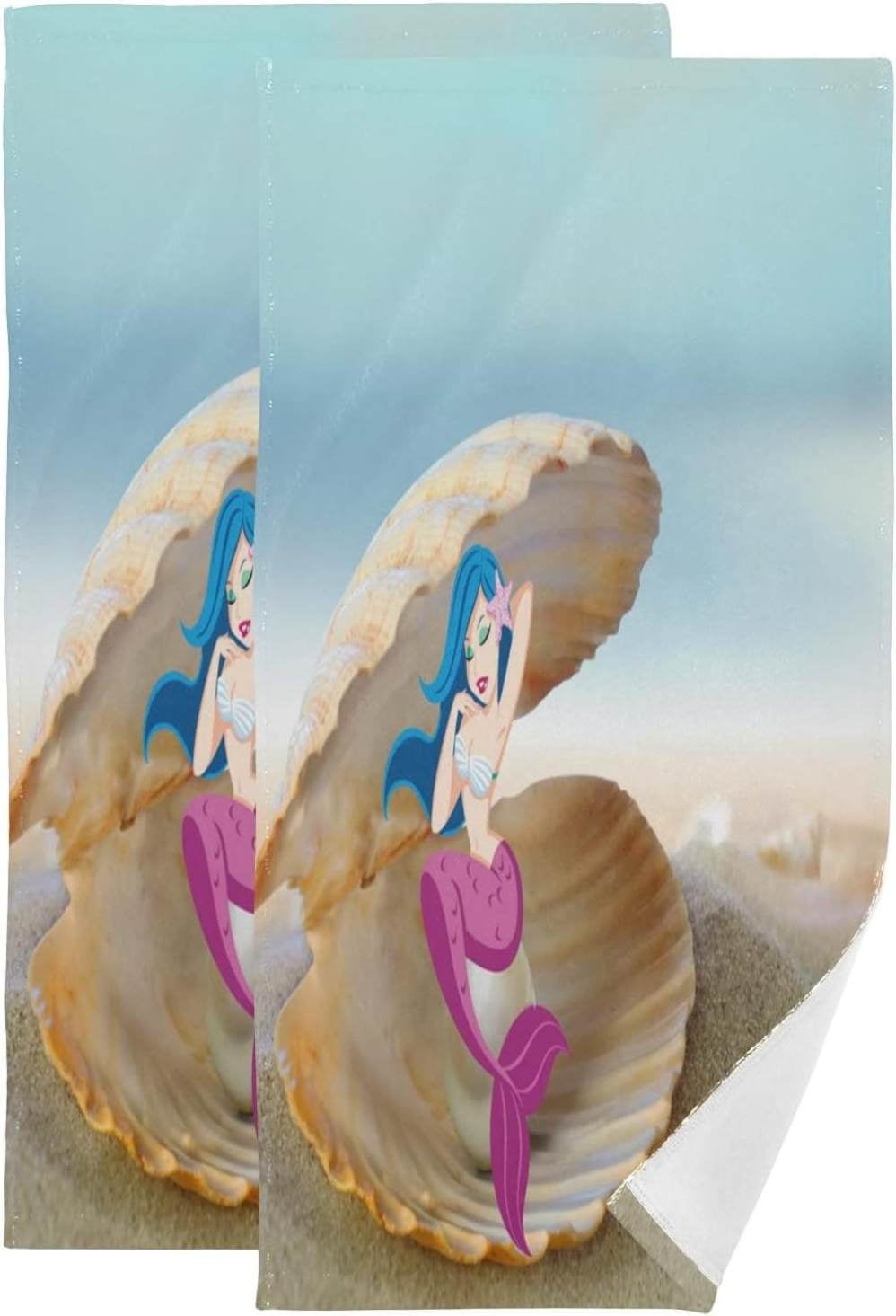 Beach Mermaid Hand Towels, Shell Pearl Kitchen Towel Ultra Soft