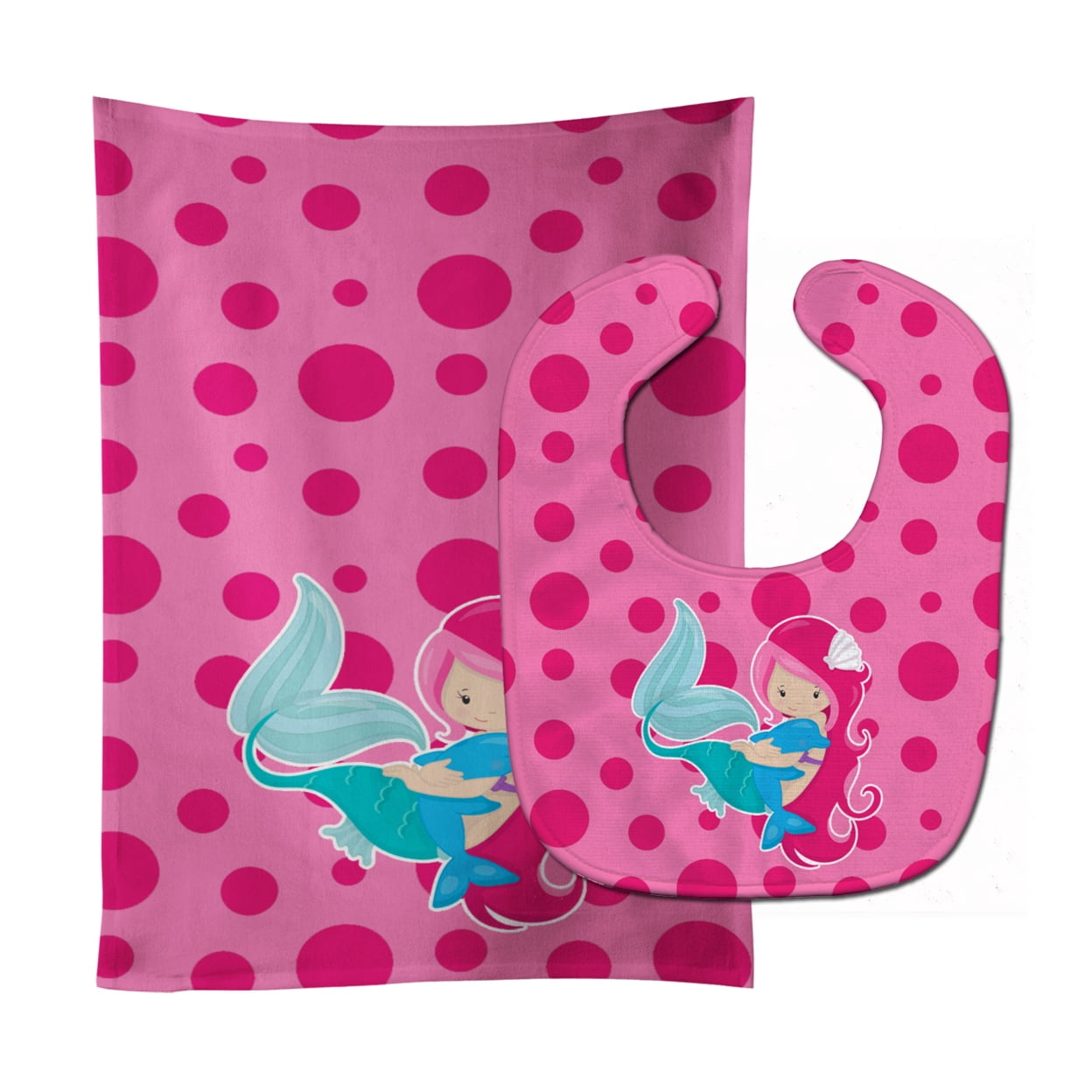 Beach Mermaid Pink Baby Bib and Burp Cloth