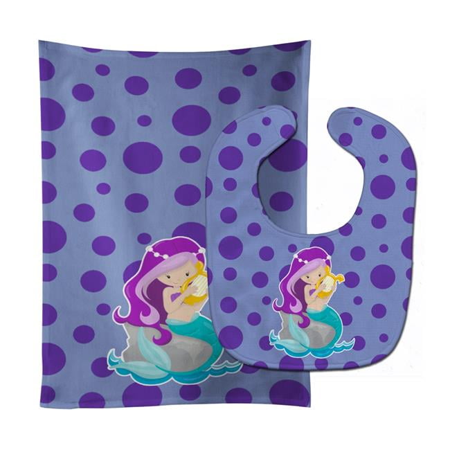 Beach Mermaid Purple Hair Grace Baby Bib & Burp Cloth