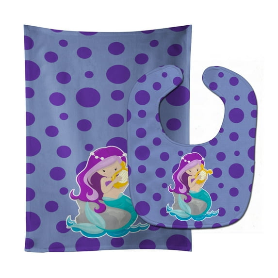 Beach Mermaid Purple Hair Grace Baby Bib and Burp Cloth