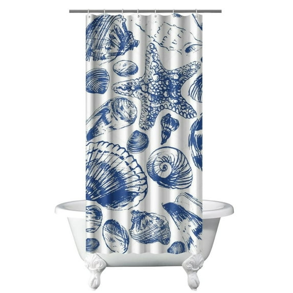 Beach Mermaid Starfish Coral Shower Curtain 36x72in with Hooks, Tropical Ocean Nautical Decor, Marine Vintage Quick-Dry Fabric