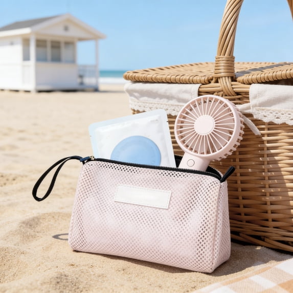Beach Mesh Bag for Swimming and Travel with Breathable Fabric, Zipper Closure and Lanyard for Toiletries Storage, Fits Towels, Swimsuits, , Gym Essentials, Portable for Pools Beaches