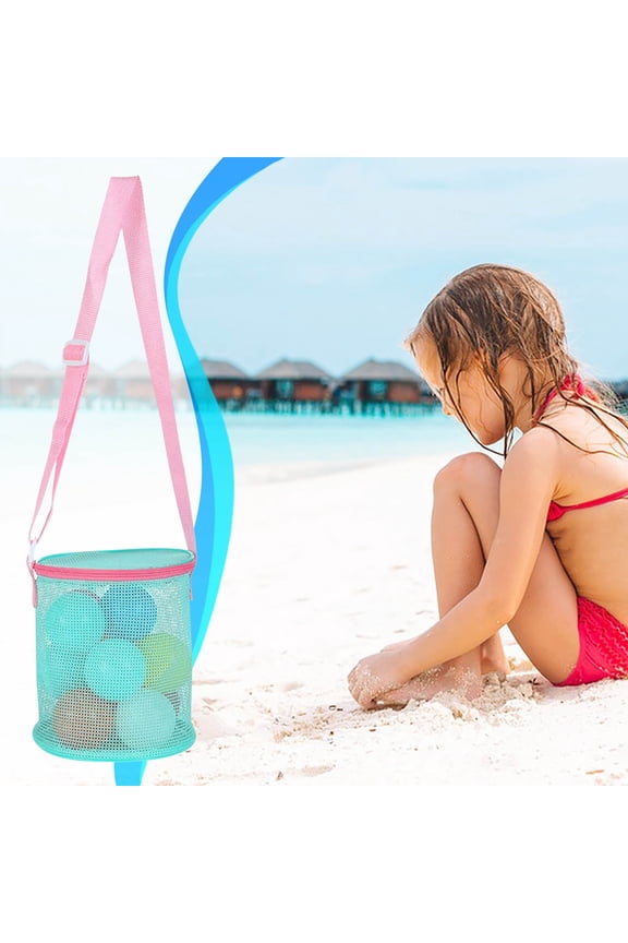 Beach Mesh Shell Collector Tote Bag | Large Capacity Sandproof Zipper Closure | Adjustable Strap for Adults | Lightweight Breathable Storage for Seashells Toys | Single Pack