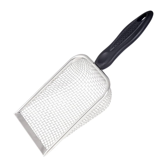 Beach Mesh Shovel, Sand Sifter and Shell Collecting Tool, Durable Stainless Steel Scooper for Beachcombing, Shark Tooth Hunting, Cat Litter Cleaning, Silver
