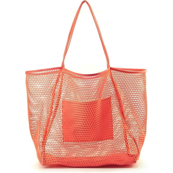 Beach Mesh Tote Bag, Casual Tote Bag Hobo Women Foldable MAX 23L Shoulder Bag For Beach Picnic Vacation