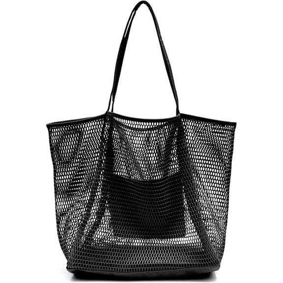 Beach Mesh Tote Bag, Casual Tote Bag Hobo Women Foldable MAX 23L Shoulder Bag For Beach Picnic Vacation
