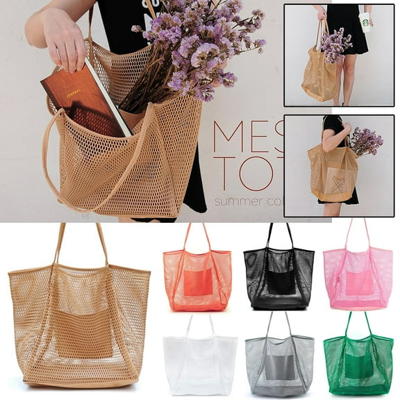 Beach Mesh Tote Bag, Casual Tote Bag Hobo Women Foldable MAX 23L Shoulder Bag For Beach Picnic Vacation