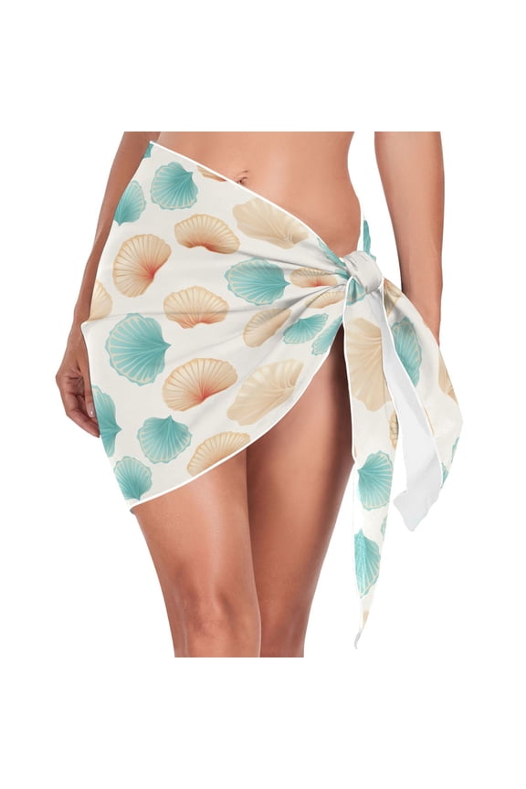 Beach Mini Dress Blue and Peach Shells Swimsuit Coverup for Women Swimwear Cover Ups Short Triangle Beach Skirt S