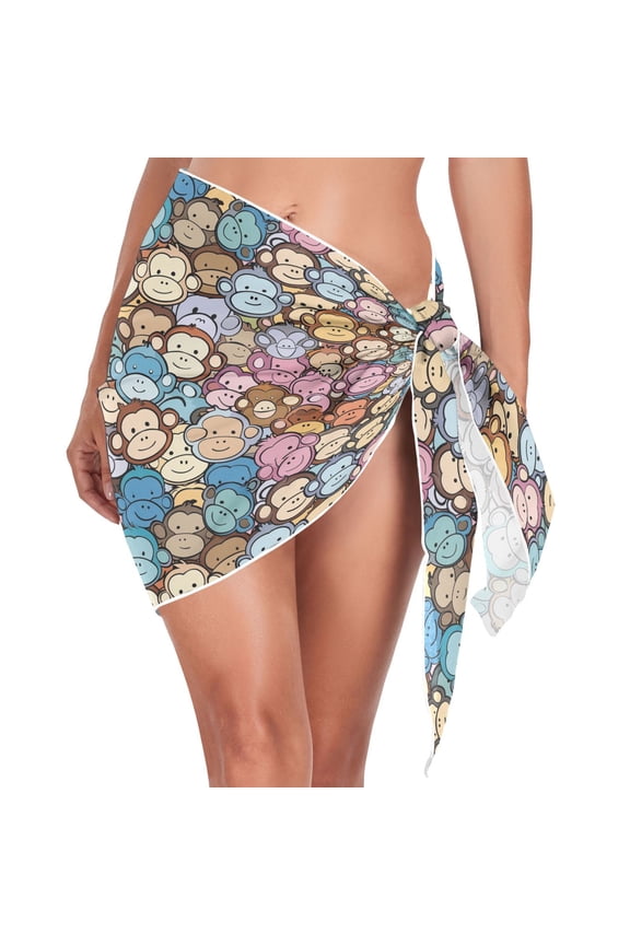 Beach Mini Dress Cartoon Monkeys Face Swimsuit Coverup for Women Swimwear Cover Ups Short Triangle Beach Skirt M