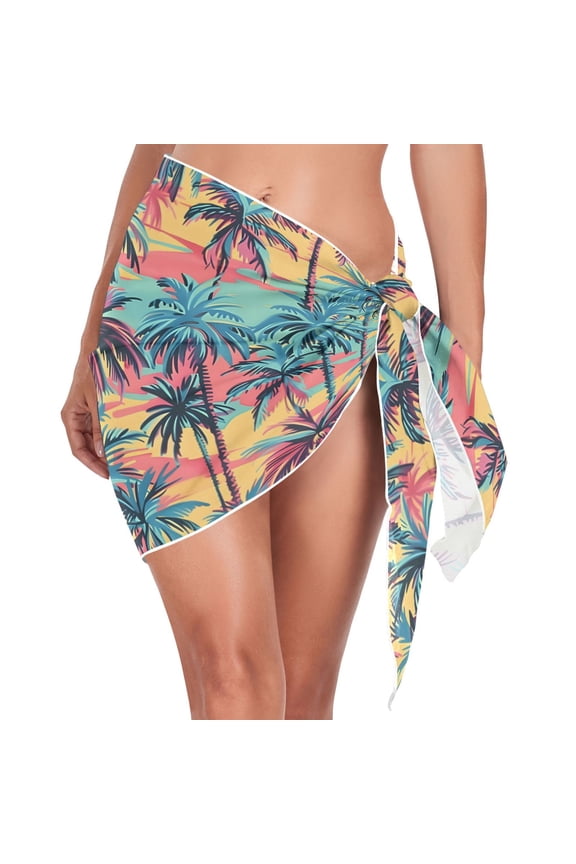 Beach Mini Dress Colorful Palm Tree Swimsuit Coverup for Women Swimwear Cover Ups Short Triangle Beach Skirt S