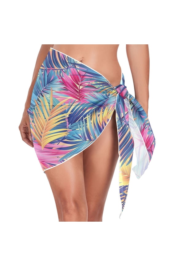 Beach Mini Dress Colorful Tropical Palm Leaves Swimsuit Coverup for Women Swimwear Cover Ups Short Triangle Beach Skirt M