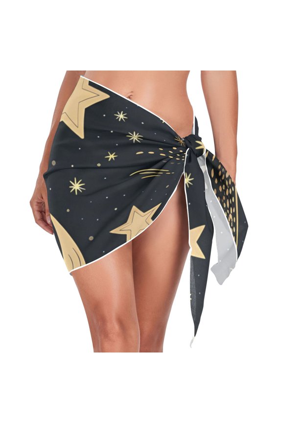 Beach Mini Dress Crescent Moon and Star Coverup for Women Swimwear Cover Ups Short Triangle Beach Skirt L