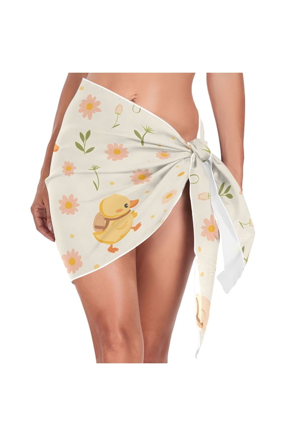 Beach Mini Dress Cute Duck with Backpack Swimsuit Coverup for Women Swimwear Cover Ups Short Triangle Beach Skirt M