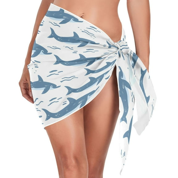 Beach Mini Dress Dolphin Swimming Swimsuit Coverup for Women Swimwear Cover Ups Short Triangle Beach Skirt M
