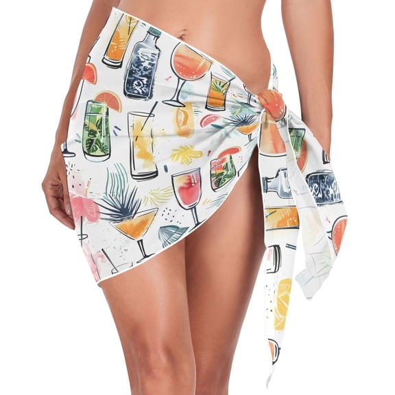 Beach Mini Dress Drink on Glass Swimsuit Coverup for Women Swimwear Cover Ups Short Triangle Beach Skirt S
