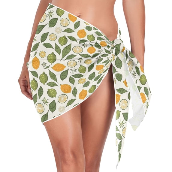 Beach Mini Dress Lemon Limes Leaf Swimsuit Coverup for Women Swimwear Cover Ups Short Triangle Beach Skirt L
