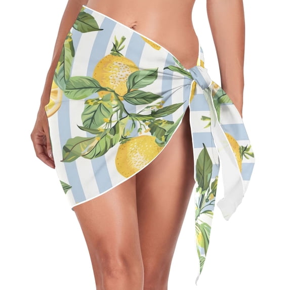 Beach Mini Dress Lemon Slice and Leaves Swimsuit Coverup for Women Swimwear Cover Ups Short Triangle Beach Skirt S
