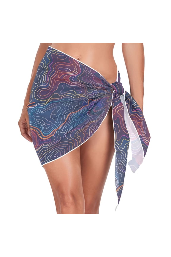 Beach Mini Dress Neon Topography Lines Swimsuit Coverup for Women Swimwear Cover Ups Short Triangle Beach Skirt M
