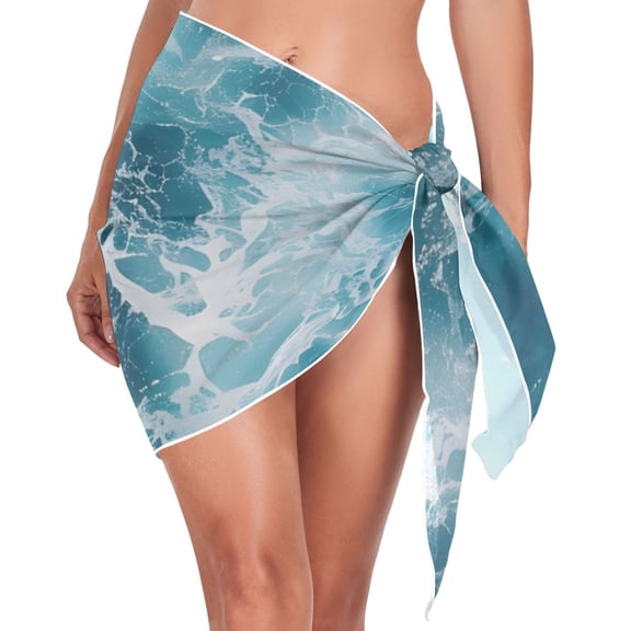 Beach Mini Dress Ocean and Wave Swimsuit Coverup for Women Swimwear Cover Ups Short Triangle Beach Skirt S