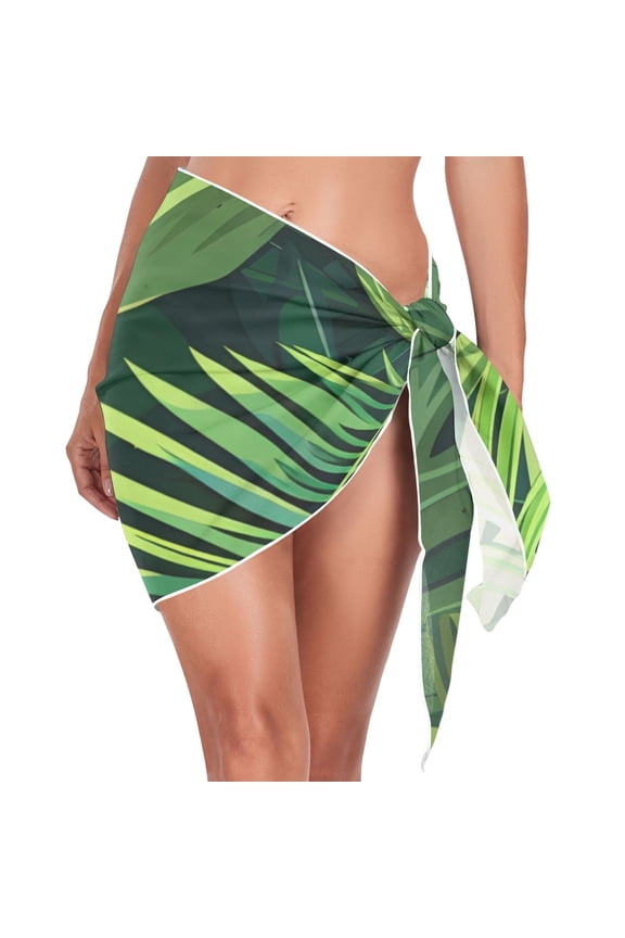 Beach Mini Dress Palm Leaves Swimsuit Coverup for Women Swimwear Cover Ups Short Triangle Beach Skirt S