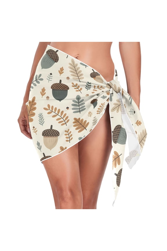 Beach Mini Dress Palm Leaves and Acorn Swimsuit Coverup for Women Swimwear Cover Ups Short Triangle Beach Skirt M