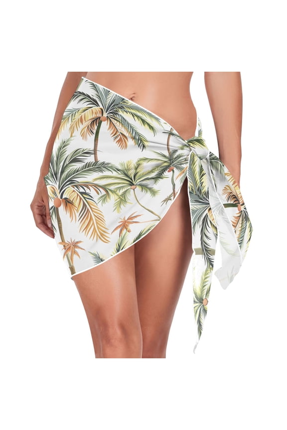 Beach Mini Dress Palm Tree Leaf Swimsuit Coverup for Women Swimwear Cover Ups Short Triangle Beach Skirt M