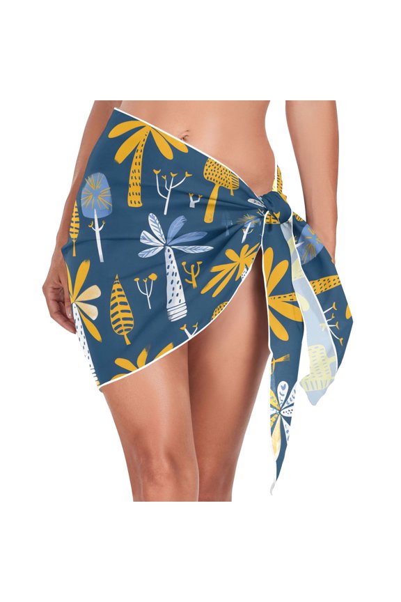 Beach Mini Dress Palm Trees and Plants Swimsuit Coverup for Women Swimwear Cover Ups Short Triangle Beach Skirt S